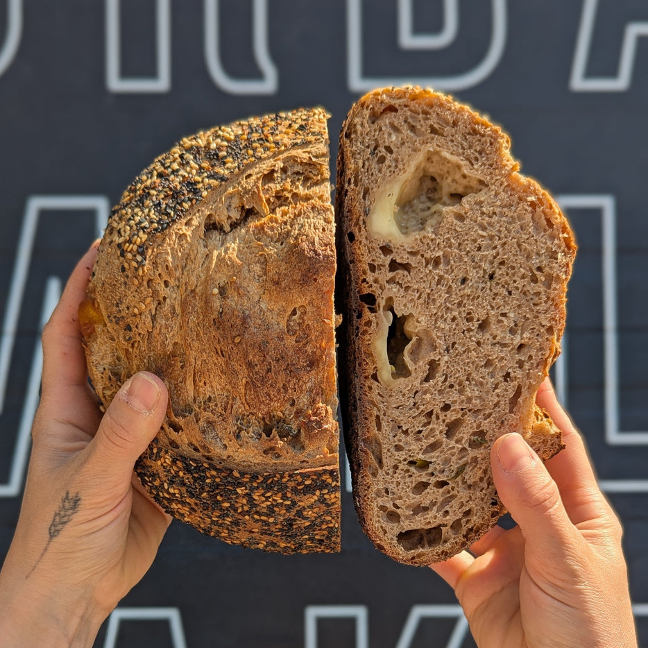 Frozen Sliced Everthing Bagel  + St. Albert Cheese Curds Sourdough Loaf
