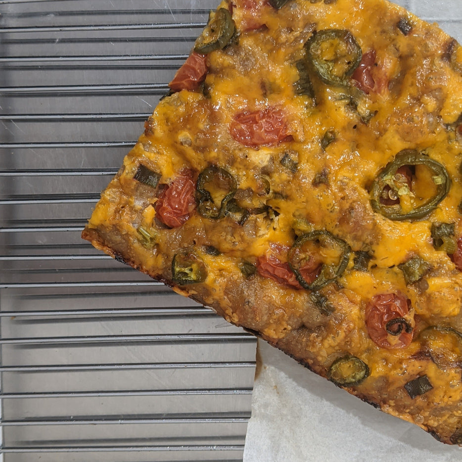 Wholesale Focaccia with Cheddar, Cherry Tomatoes and Jalepenos (Fresh-baked)